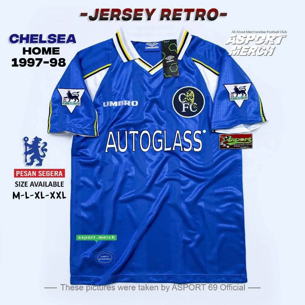 JERSEY RETRO CHELSEA HOME 1997 1998 1999 CHELSEA VINTAGE AUTOGLASS 97