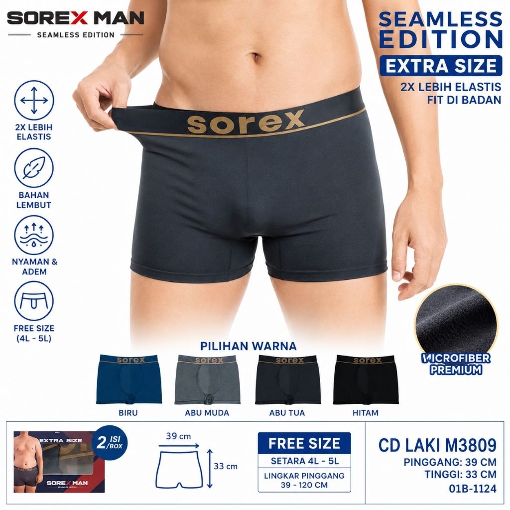 BOXER PRIA SOREX M 3809 SEAMLESS EXTRA SIZE 4L/5L isi 2pcs