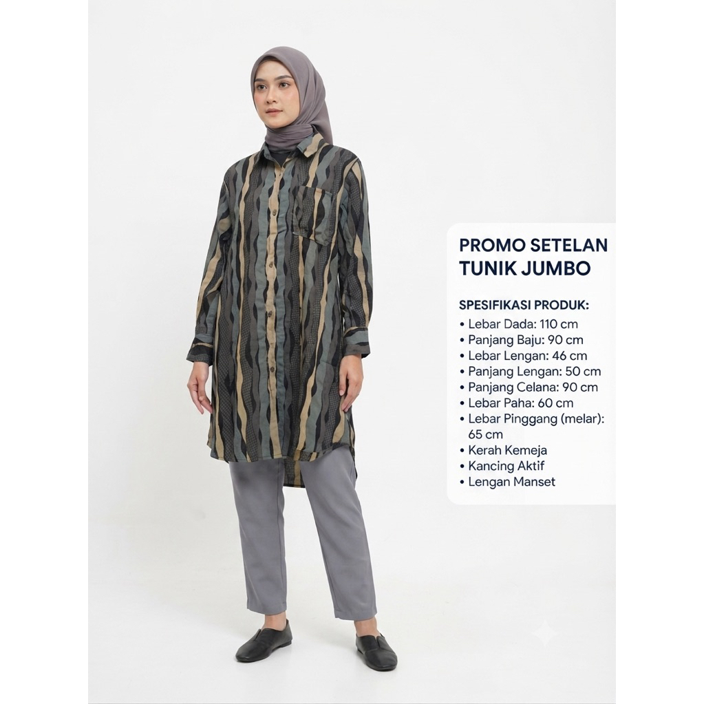 ONESET CRINKLE KEKINIAN JUMBO SETELAN BAJU TUNIK