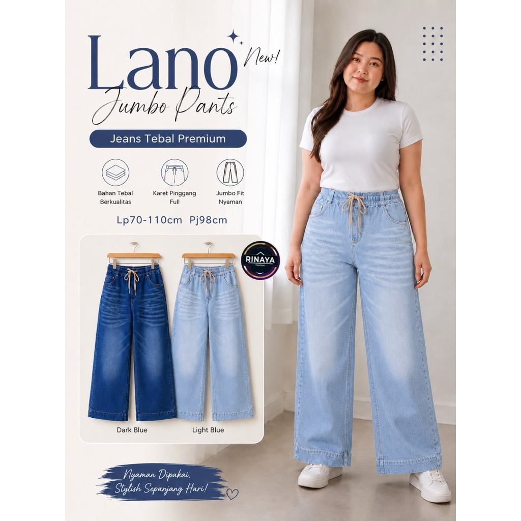 BISA COD // Lano Jumbo Pants by Rinaya // Celana Jeans Pinggang Karet