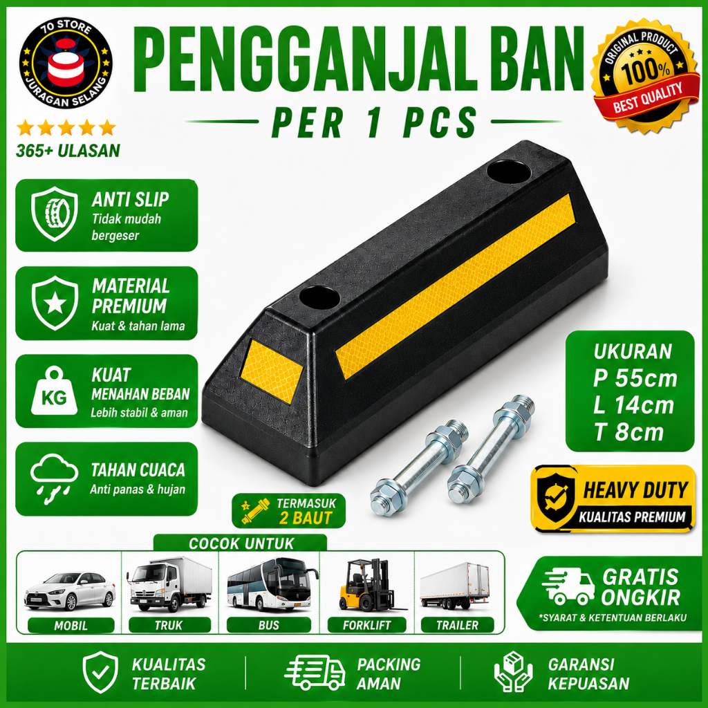 Pengganjal Ban Mobil Penahan Ganjalan Ban Mobil Wheel Stopper Rubber Anti Pecah Bahan PVC