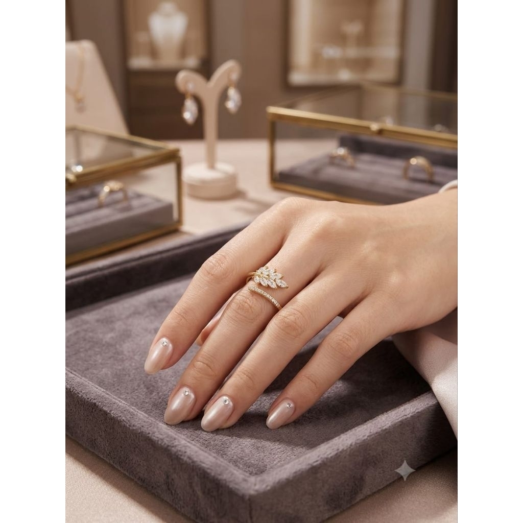 MORA - Cincin Model Daun Cincin Silver 925 Cincin Pesta Cincin Bypass