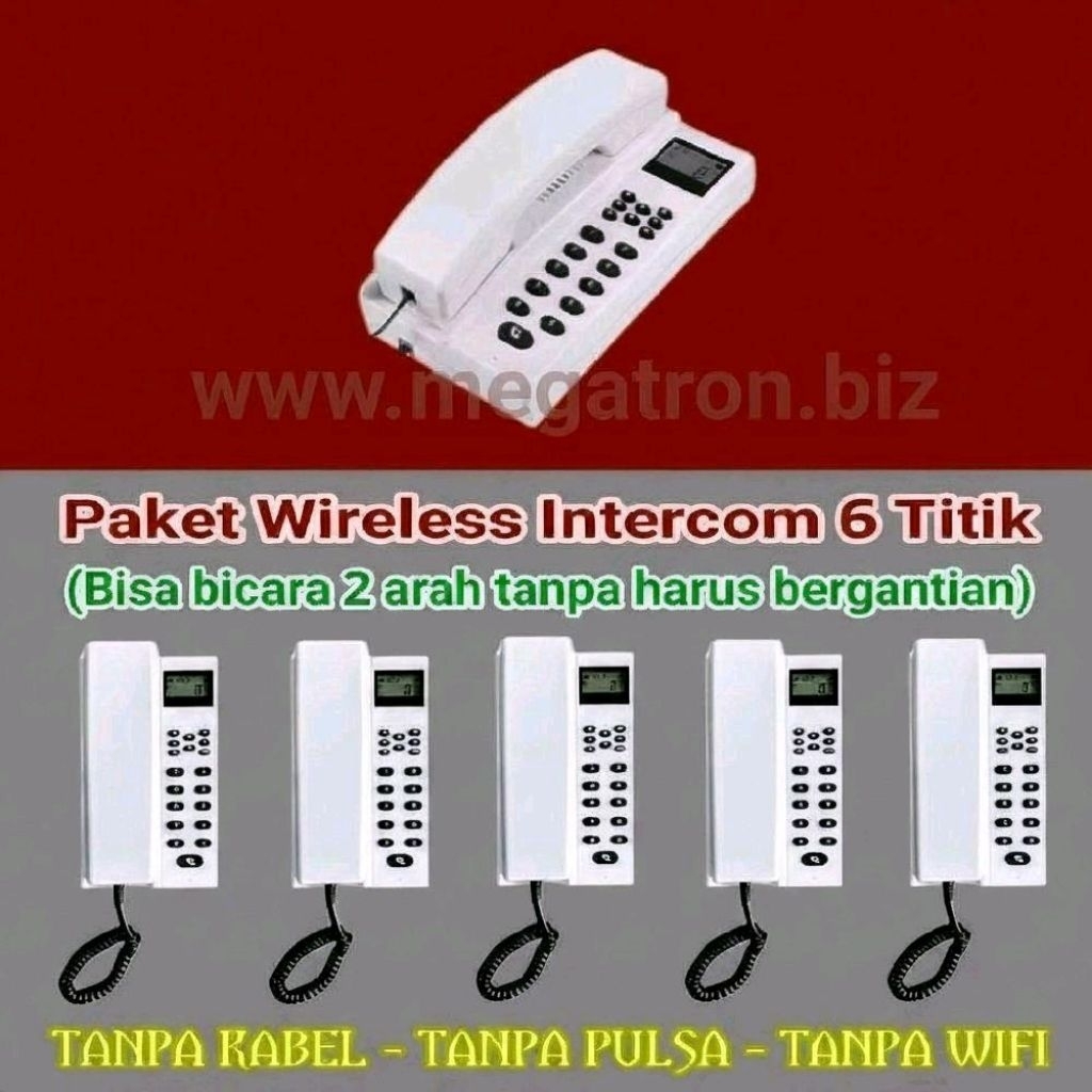Paket Wireless Intercom Interphone 6 Titik - Bicara 2 arah tanpa bergantian (with LCD display) - Interkom tanpa kabel