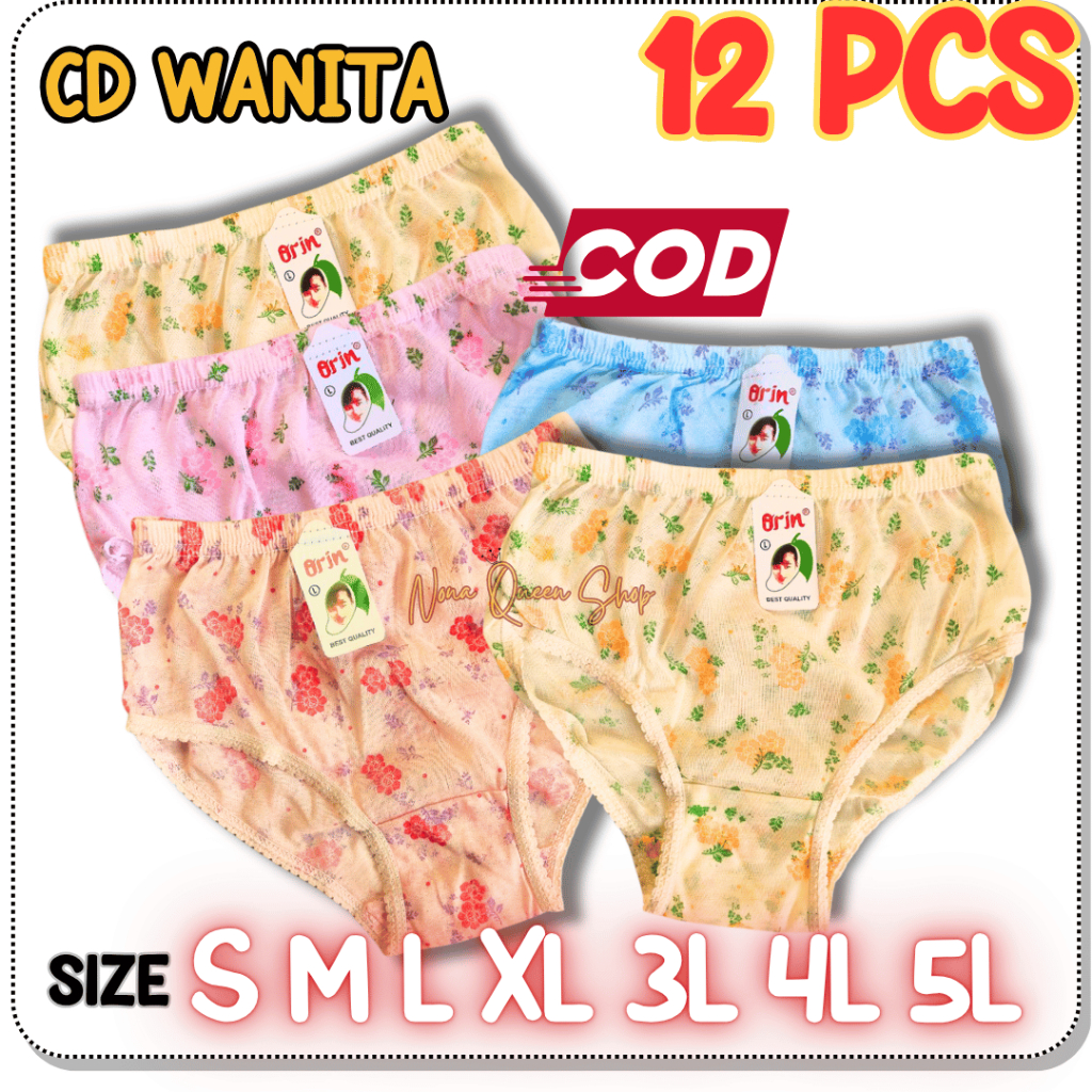 12 Pcs Celana Dalam Wanita Orin Katun Bunga Motif CD BUNGA ORIN