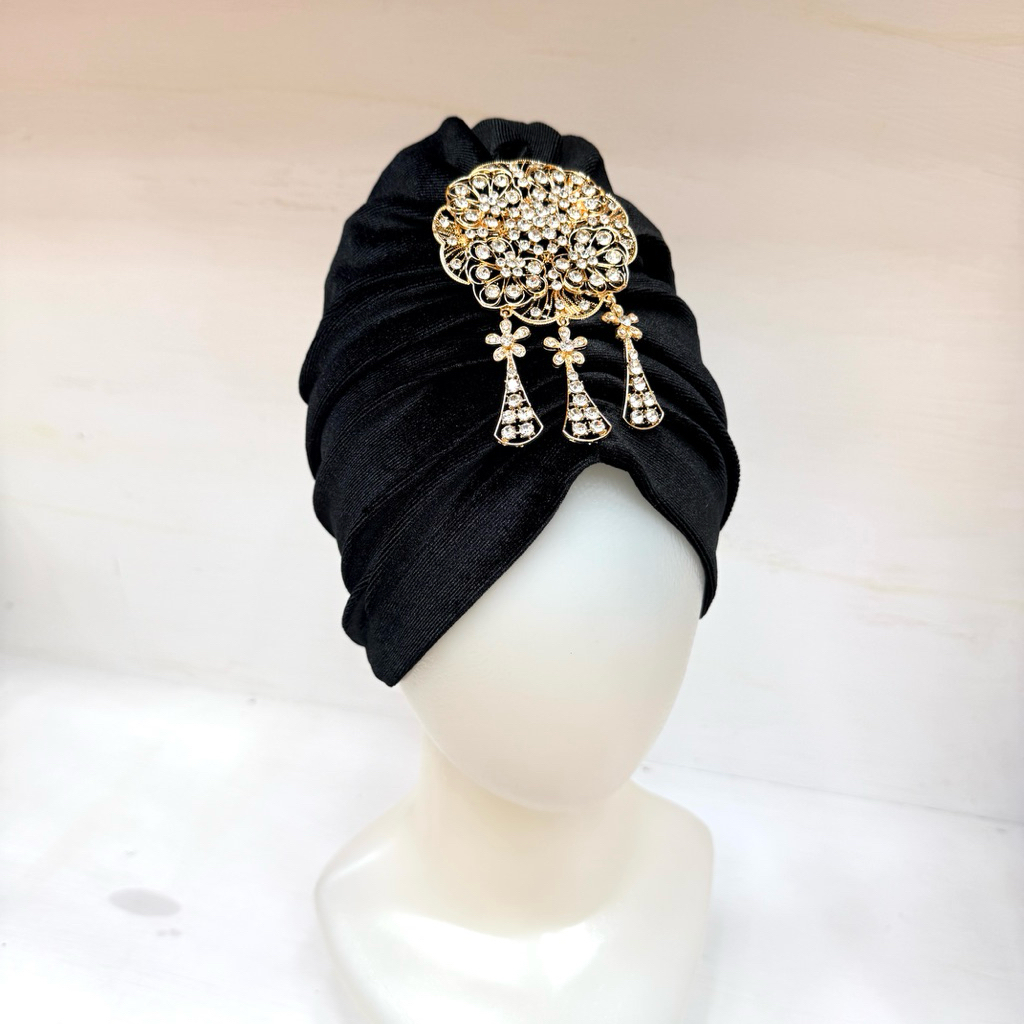 Turban pesta dewasa turban instan BARU golden flower Turban beludru wanita dewasa pesta