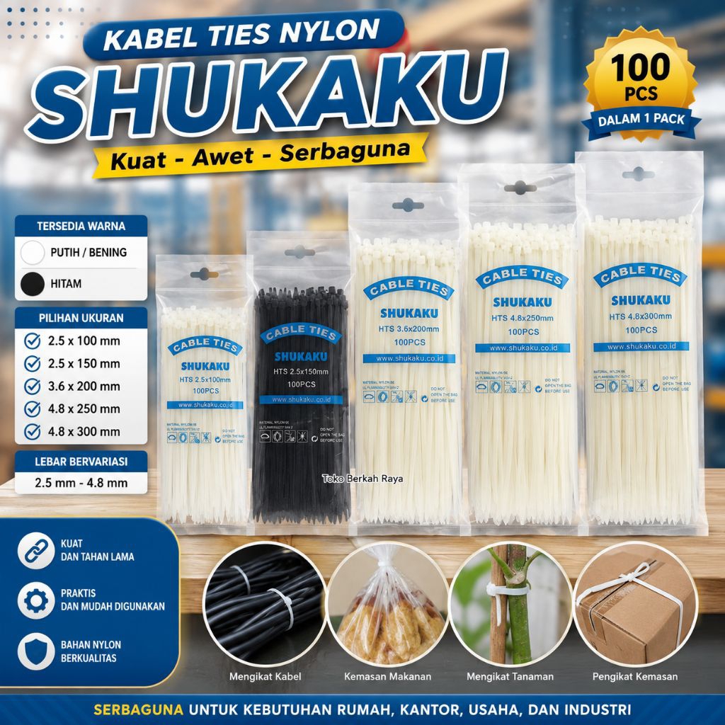 Kabel Ties / Nylon Cable Tie SHUKAKU isi 100 Pcs