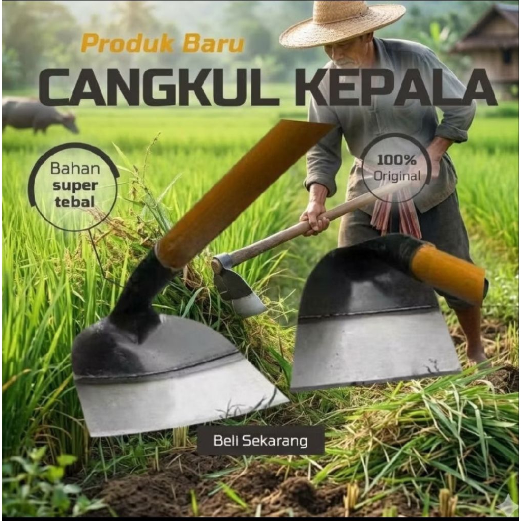 Cangkul Baja Kepala Import Tajam / Cangkul Gulma /Cangkul Garuk Rumput Siap Pakai