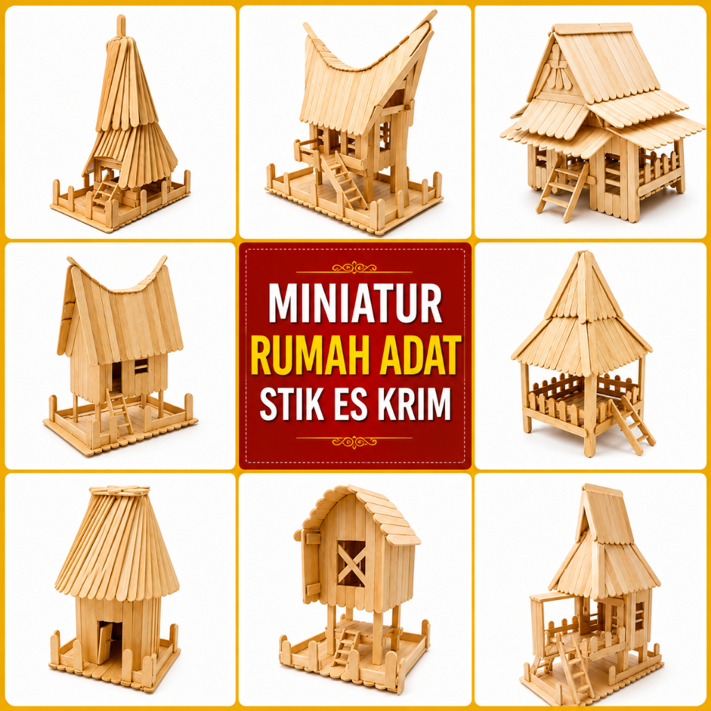 miniatur rumah adat dari stik es krim bisa request model joglo padang tongkonan honai bali tambi dll