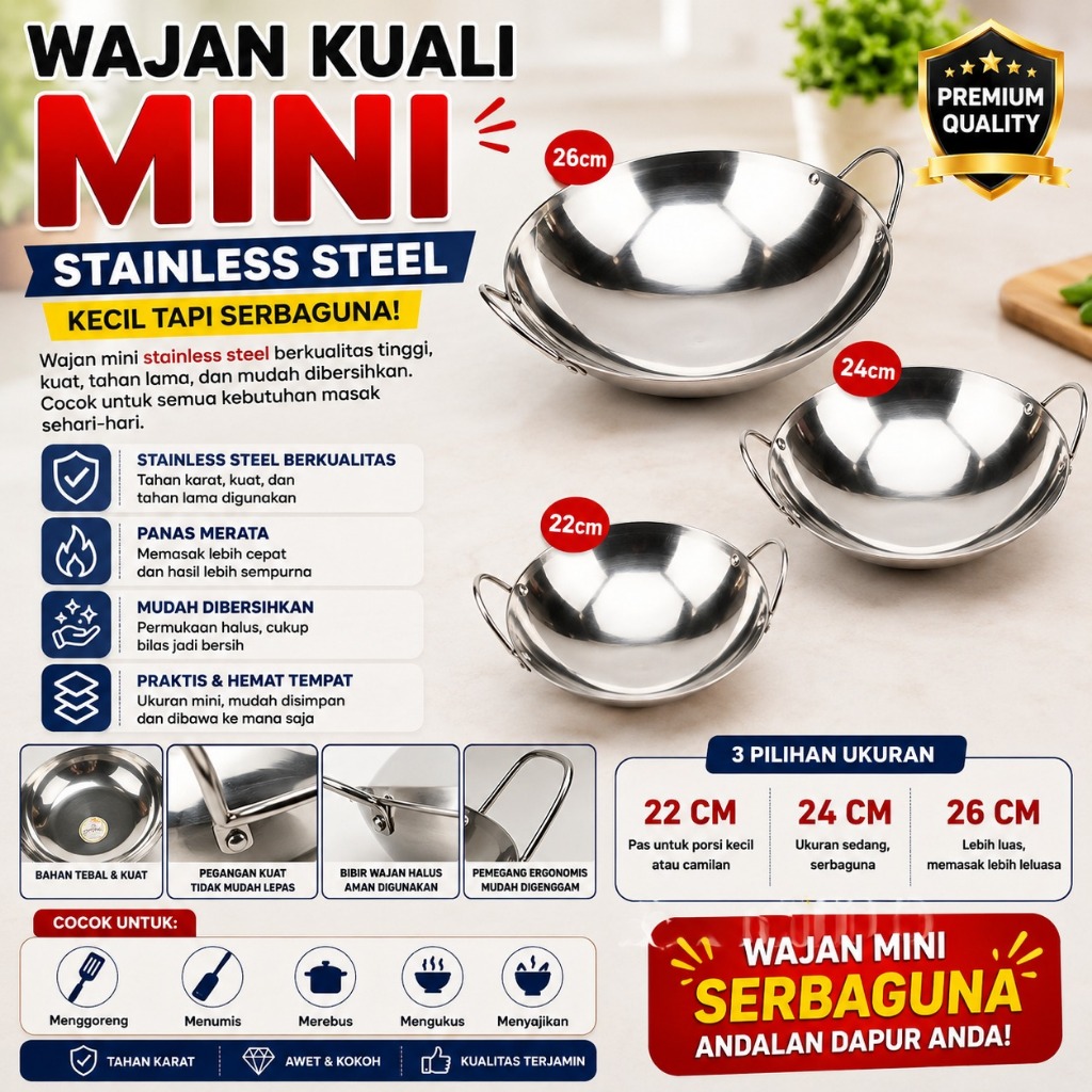 [BMJ} Wajan/Kuali Mini Stainless Anti Karat & Anti Lengket Kualitas