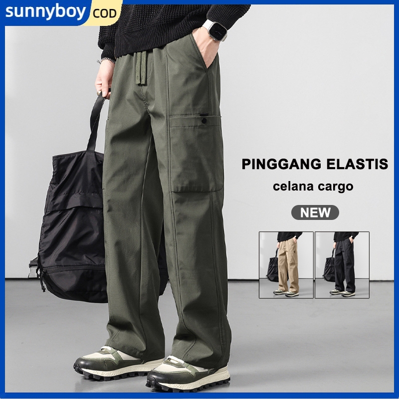 Celana Cargo Panjang Pria korean style celana cargo gombrang pria Wide Leg Pants celana kargo