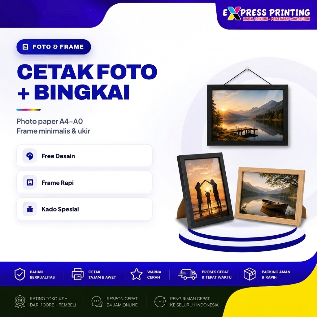 Cetak Foto Plus Bingkai Frame A4 A3 A2 A1 A0 Photopaper Minimalis Ukir