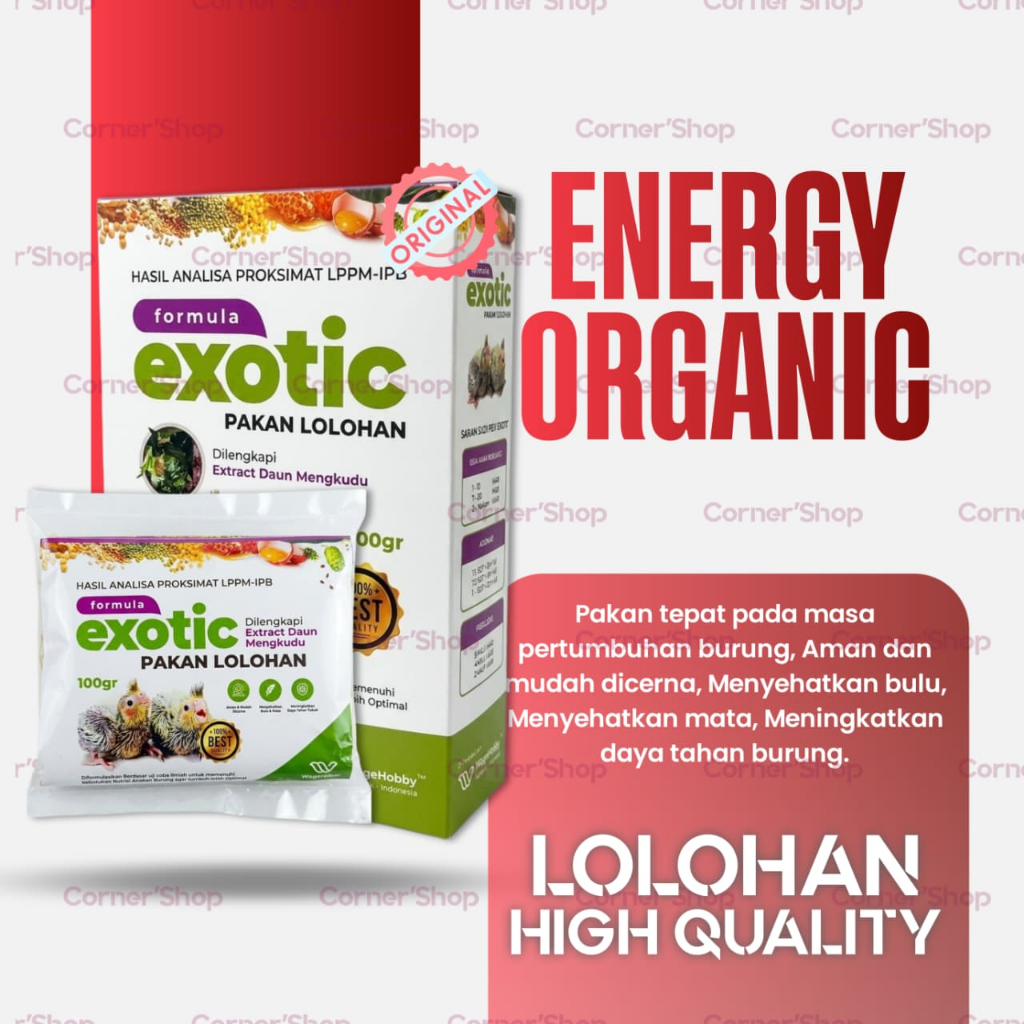 FORMULA EXOTIC PAKAN BUBUR BURUNG ANAKAN LOVEBIRD FALK PARKIT FINCH DLL LOLOHAN SPET KEMASAN 400GR