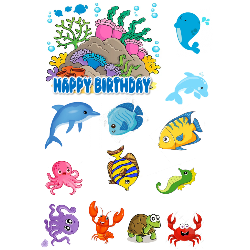 Topper Tema Dunia Laut / Hiasan Cake Tema Dunia Laut Custom Nama / Topper Murah Ekonomis / Cake Topp