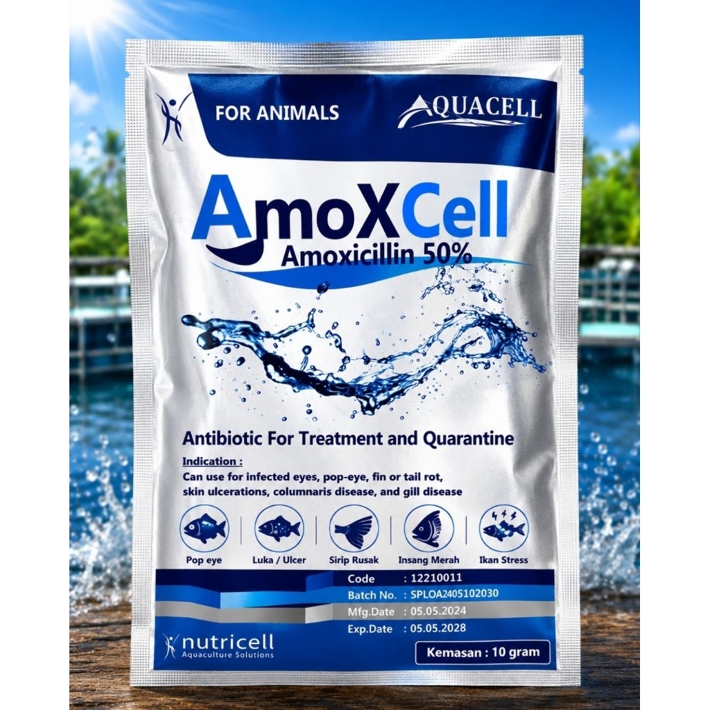 AMOXCELL 10 GRAM / AMOXICILLIN 50%/ OBAT BERBAGAI PENYAKIT IKAN