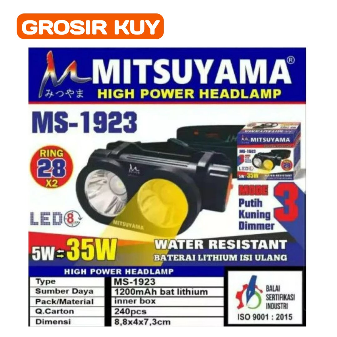 Senter Kepala Putih Kuning Dimmer Cas Headlamp LED MS-1923
