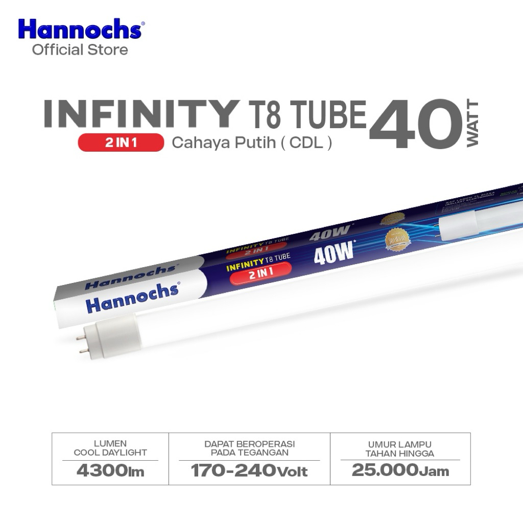 Lampu Hannochs T8 Infinity 2in1 LED 40 Watt / Lampu Hannochs T8 TL / Lampu TL 120 CM