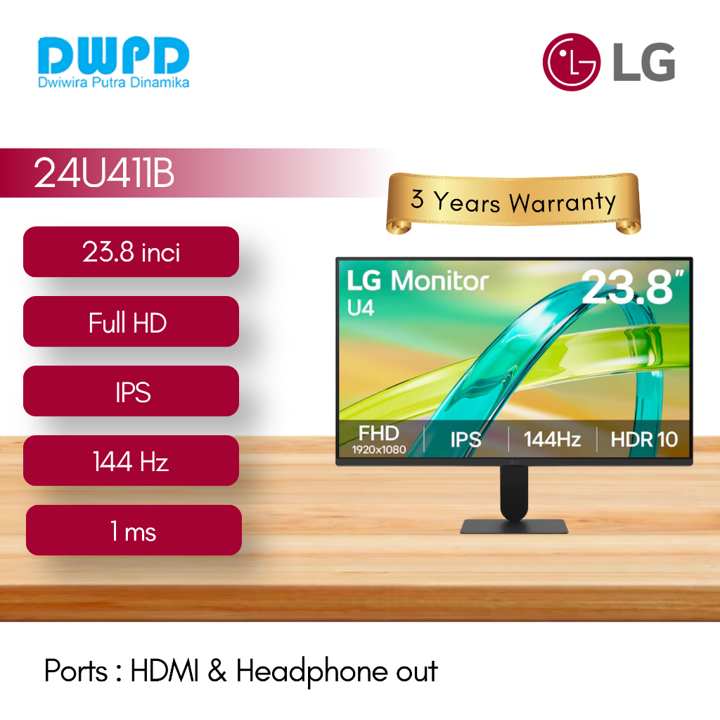 Monitor LG 24U411B 24 Inch 144hz 1ms FULL HD IPS Garansi Resmi LG Indonesia