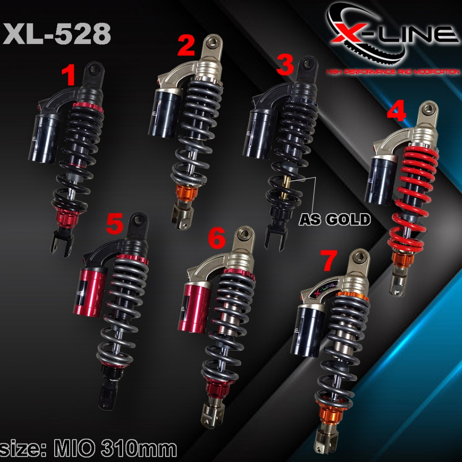 X-LINE SHOK SHOCK SHOCKBREAKER BELAKANG TIPE 528 MOTOR MIO UKURAN 310MM ORIGINAL 100%