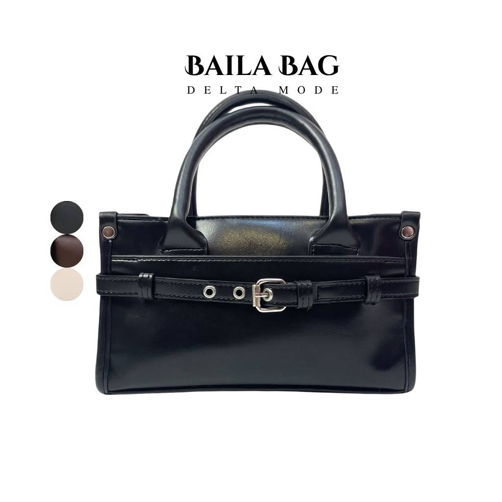 Baila Bag Delta Mode Tas Tangan Hitam Kulit Sintetis Dengan Tali Pengikat Elegan - Premium Leather S