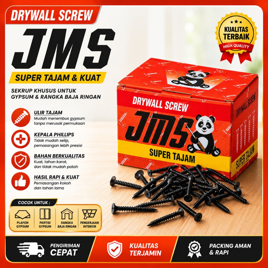 Sekrup Gypsum JMS Drywall Screw Hitam Sekrup GRC Sekrup Triplek Baut Gypsum Super Tajam Ukuran 4cm 1