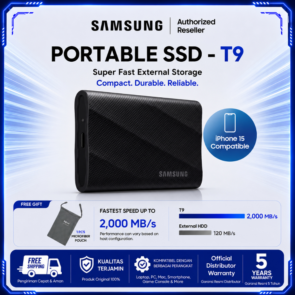 Samsung T9 SSD Portable SSD 1TB / 2TB / 4TB SSD External Eksternal T7 Samsung Upgrade WD SANDISK - G