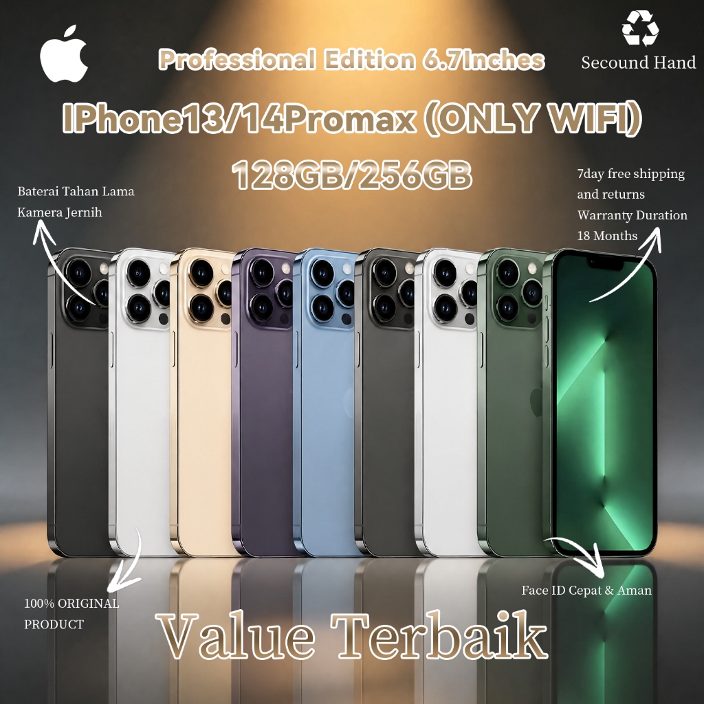 IPhone 13/14 Pro Max 6.7Inches Original HP 128/256GB Wifi Only IP13ProMax/14ProMax ColorWhite/Gold/B