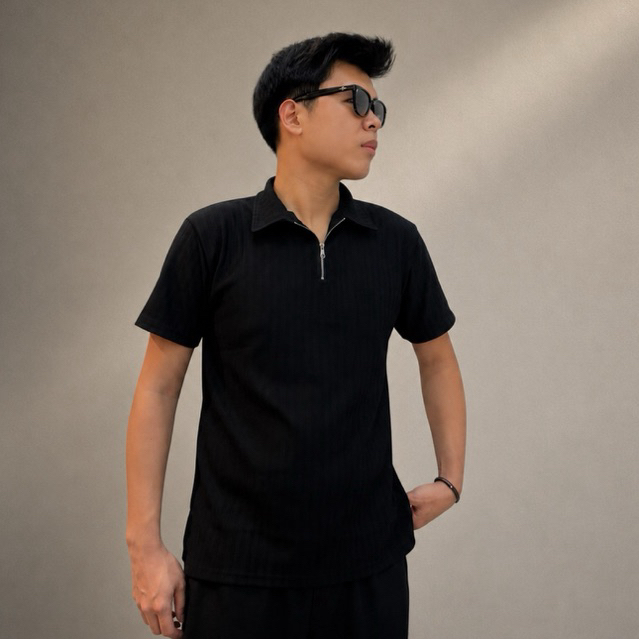 Kaos Polo Shirt Zipper Pria / Kaos Polo Zipper Knit Kerah Korean Tebal / Kaos Polo Basic Knit Half Z