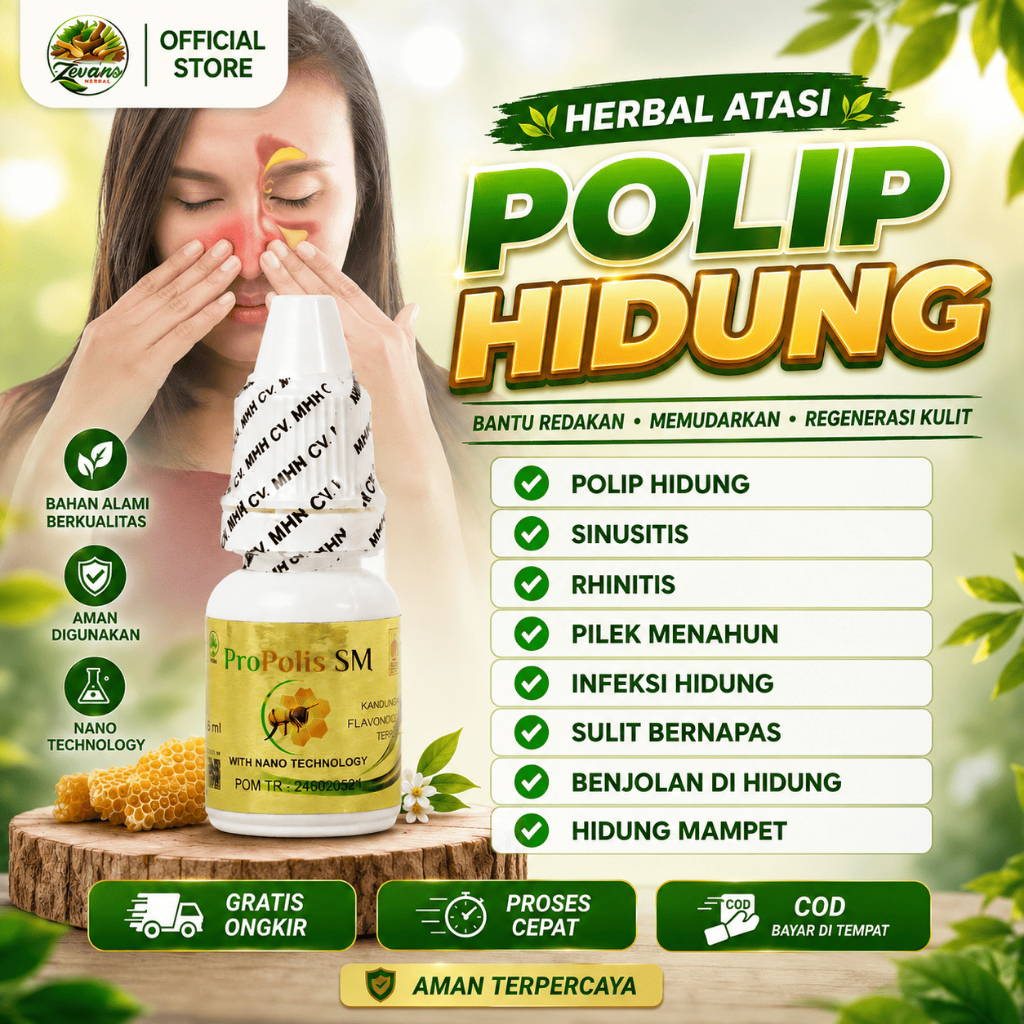 Obat Polip Hidung Dewasa & Anak - Sinusitis - Rhinitis - Hidung Tersumbat Menahun - Herbal Propolis 
