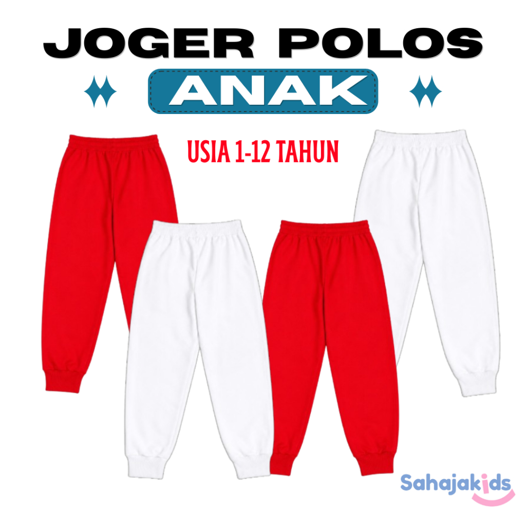 Joger Polos Anak Usia 1-12 Tahun Merah Putih Celana Jogger Anak Polos Celana Anak