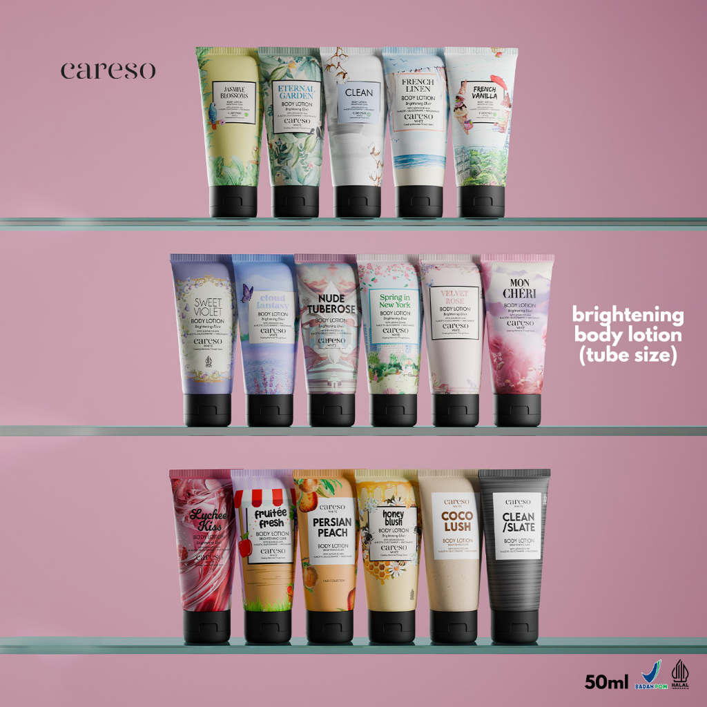 CARESO - Body Lotion Tube Collection 50ml | Hand Body Brightening Mencerahkan Melembabkan Wangi Taha