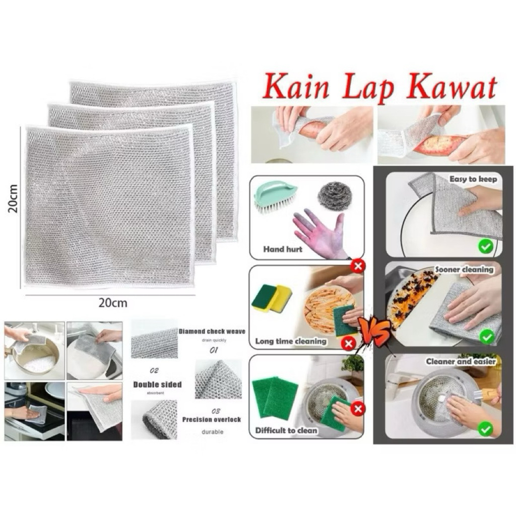 (GROSIRAN2) Kain Lap Kawat Dapur Serbaguna Kain Sikat Cuci Piring Pembersih Noda Membandel