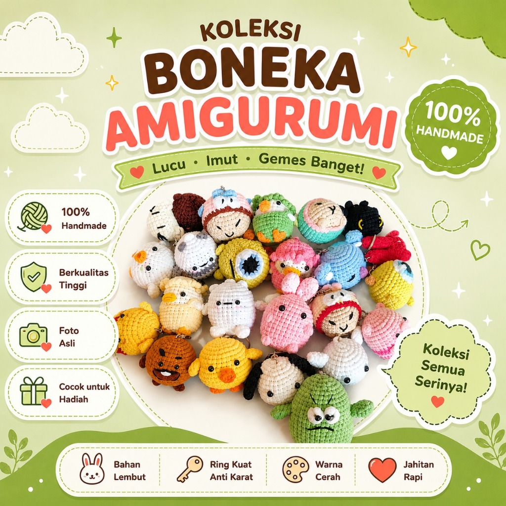 Boneka amigurumi keychain handmade boneka rajut handmade Amigurumi head lucu handmade KEYCHAIN SOUVE