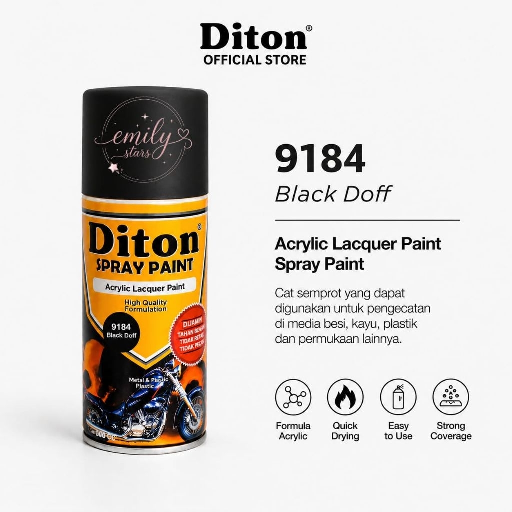 9184 Black Doff DITON PREMIUM / Cat Semprot Diton Premium / Pilok Black Hitam Diton Premium