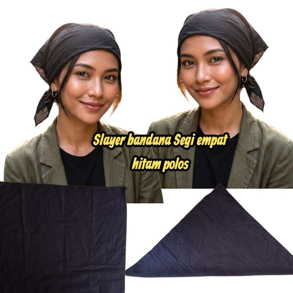Slayer bandana leopard hitam polos segi empat slayer Scraf bandana sapu tangan hitam polos