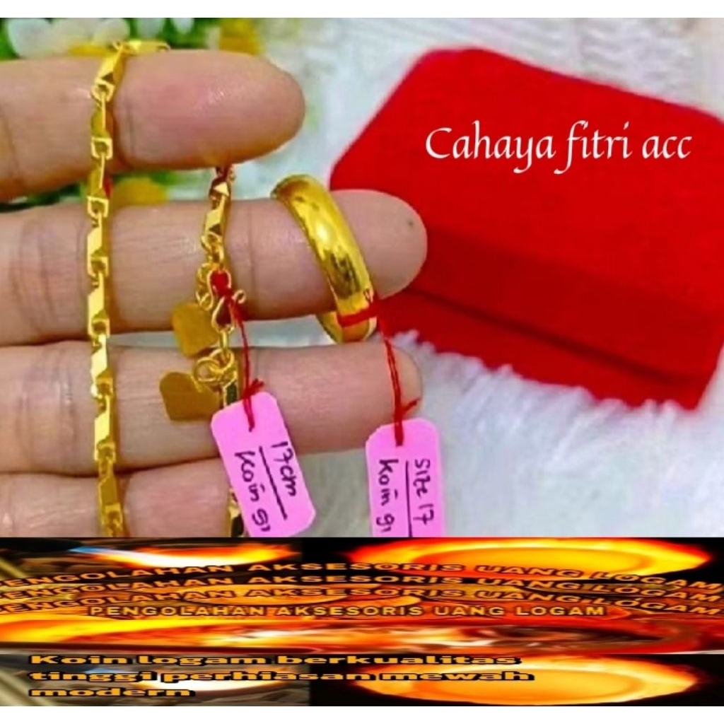 Set Gelang padi Free Cincin polos koin logam 91