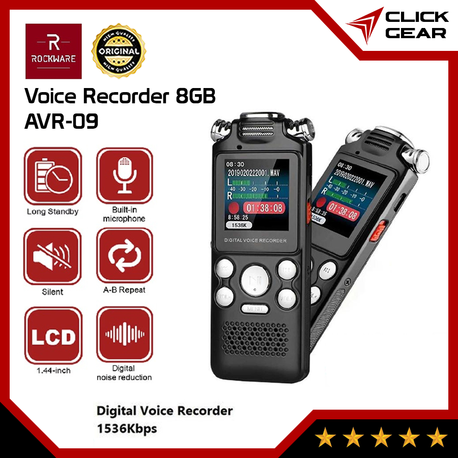 ROCKWARE RW-AVR09 8GB Voice Recorder Perekam Suara Digital Alat Rekam Mic Microphone Mikrofon Rekord