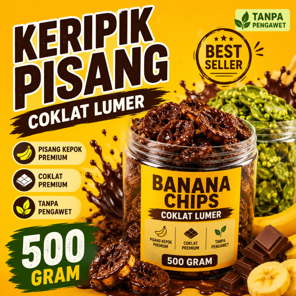 Keripik Pisang Coklat Lumer Premium | Kripik Pisang Kepok Renyah Crispy Camilan Manis Tanpa Pengawet