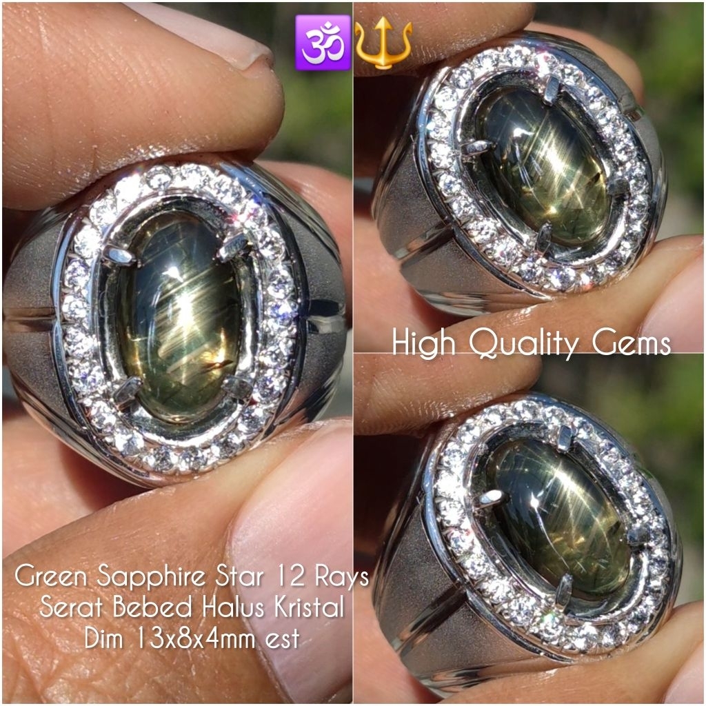 natural green sapphire star 12 rays 3,4 crt kristal kualitas premium ada ruby burma windusara dan bl