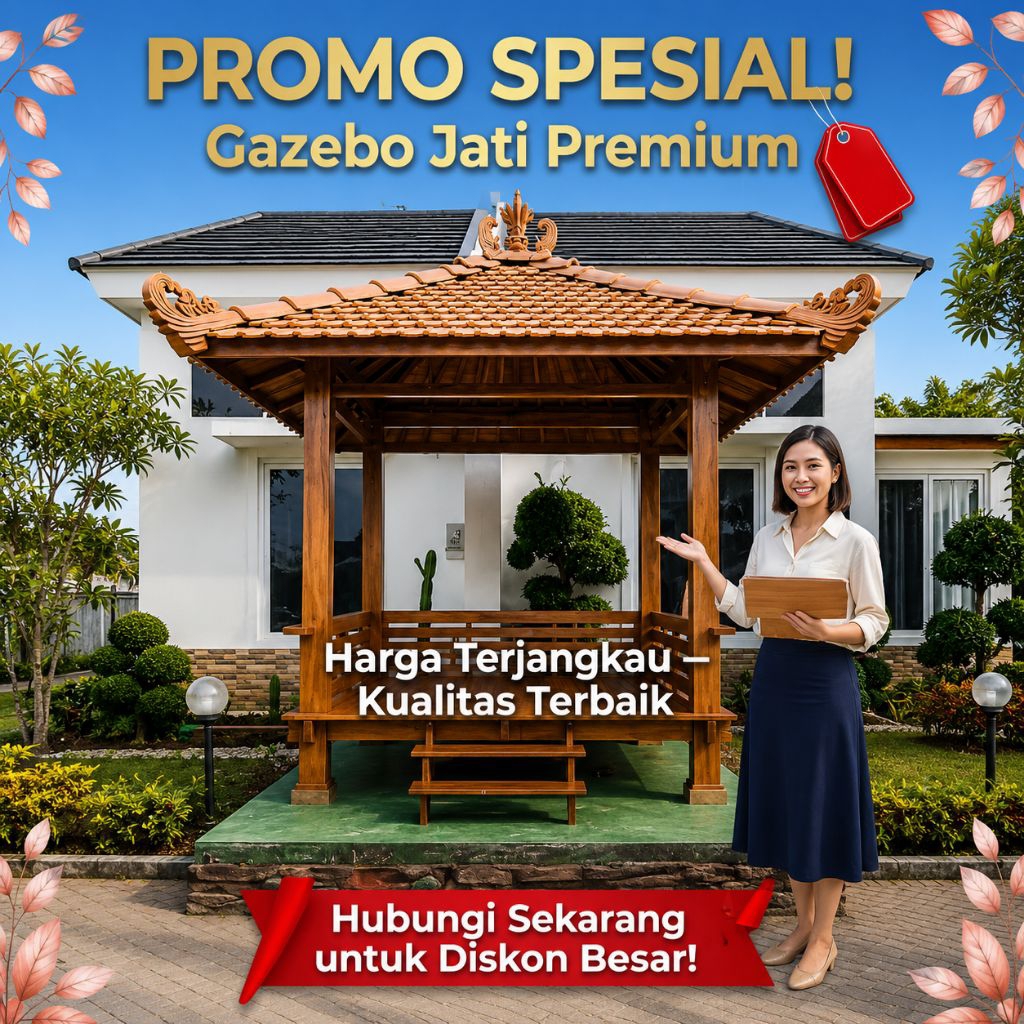 Gazebo Kayu Jati Minimalis Premium | Gazebo Taman | Gazebo Outdoor | Saung Kayu Jati | Gazebo Jepara
