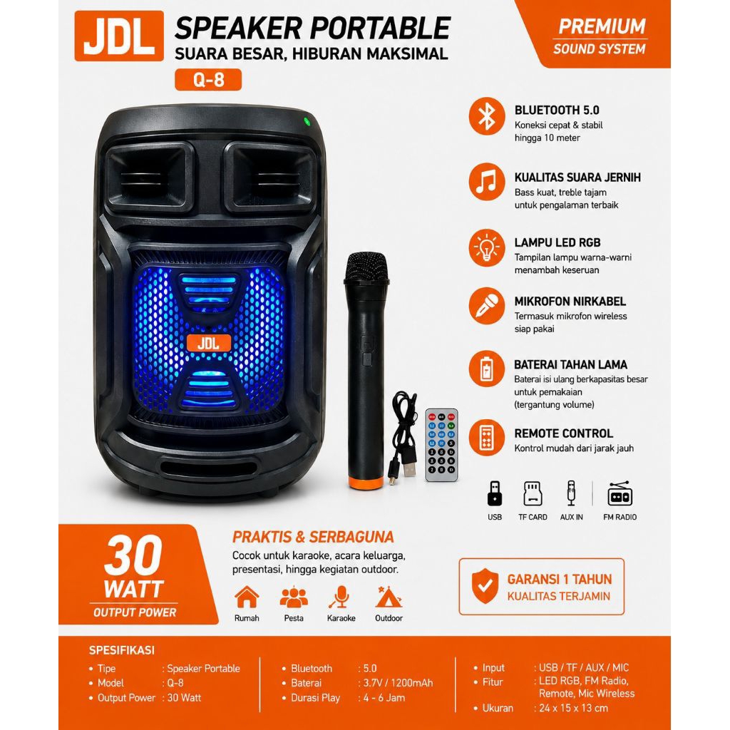 Speaker Portable 8 inch JDL Q-8