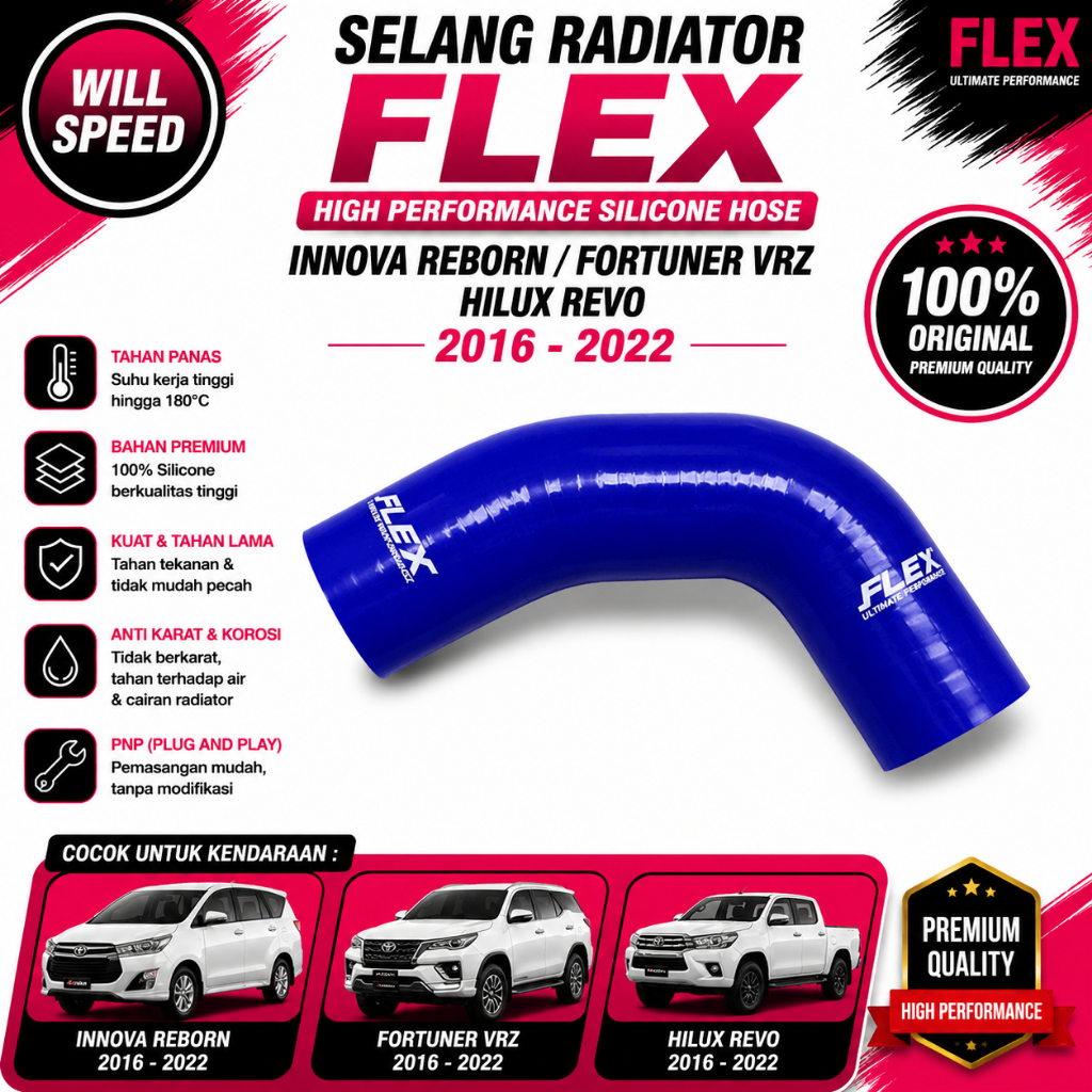 SELANG RADIATOR FLEX + CLAM FLEX INNOVA REBORN FORTUNER VRZ HILUX REVO