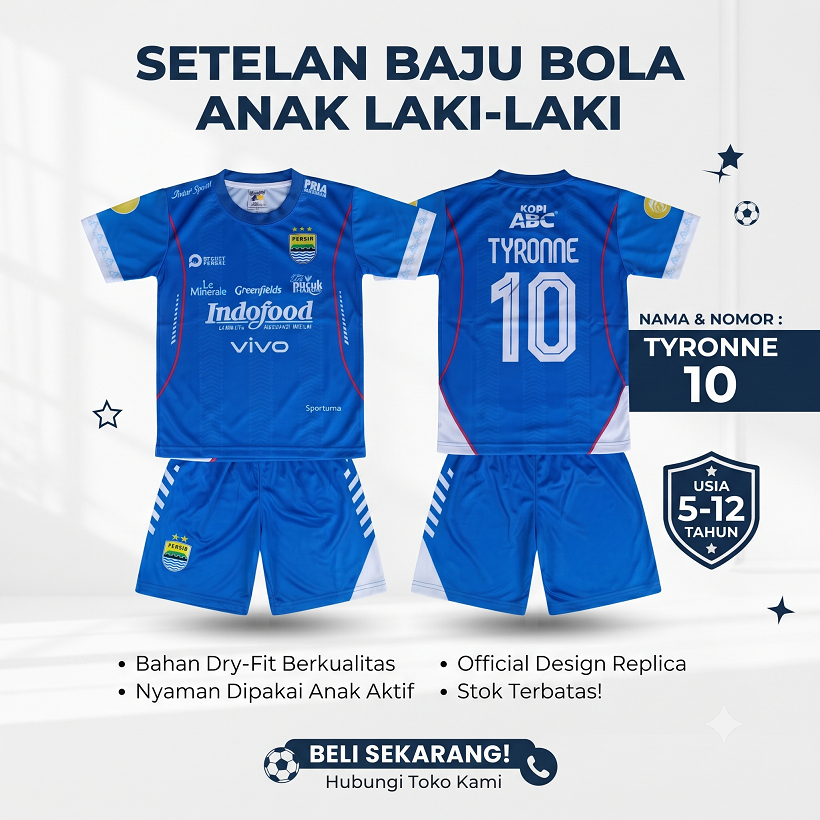 SETELAN BAJU BOLA PERSIB BANDUNG CIRO/BAJU JERSEY PERSIB ANAK PRINTING