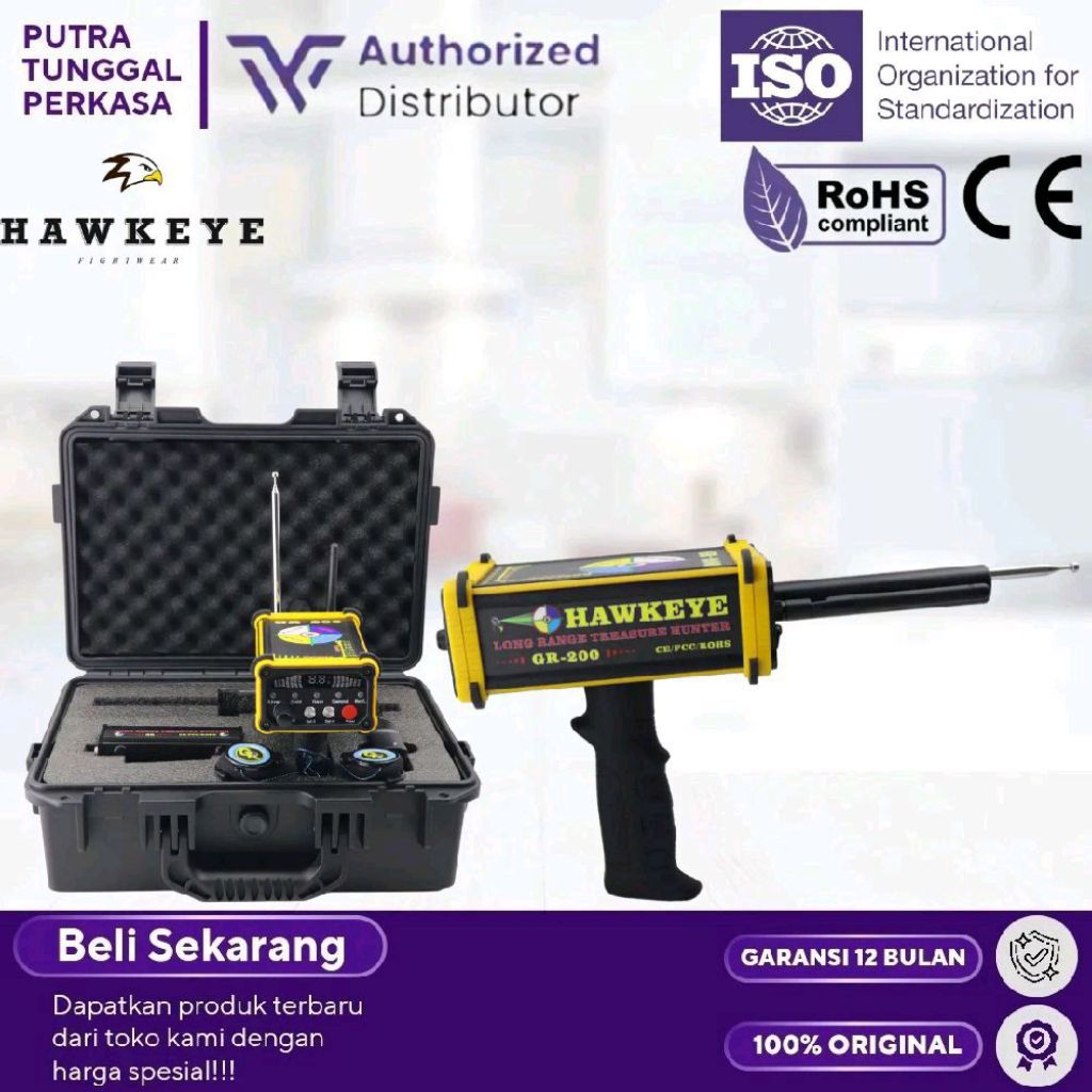 HAWKEYE GR-200 Long Range Gold Gem Diamond Treasure Detector Metal Detector Alat Pendeteksi Emas Ber