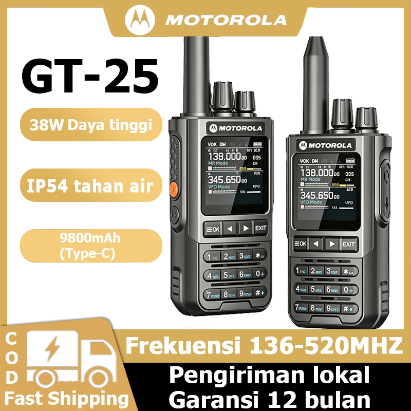 Motorola GT-25 38W jarak jauh 10km Walkie talkie radio anti-air Frekuensi ganda UHF/VHF Transceiver 
