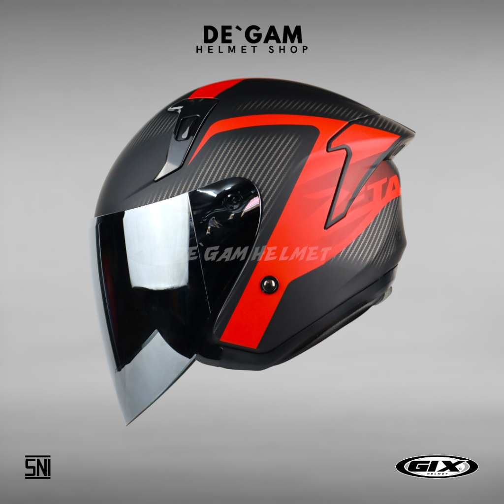 GIX Zeta Motif Neo Carbon - Black Doff/Red - Helm Half Face
