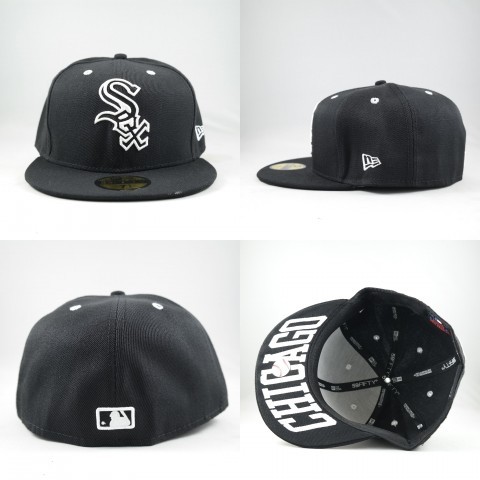 WHITE SOX_TOPI FITTED HITAM LOGO PUTIH