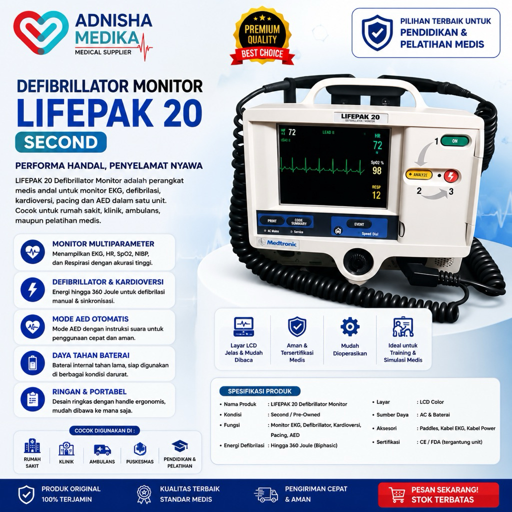 DEFIBRILLATOR MONITOR LIFEPAK20 SECOND
