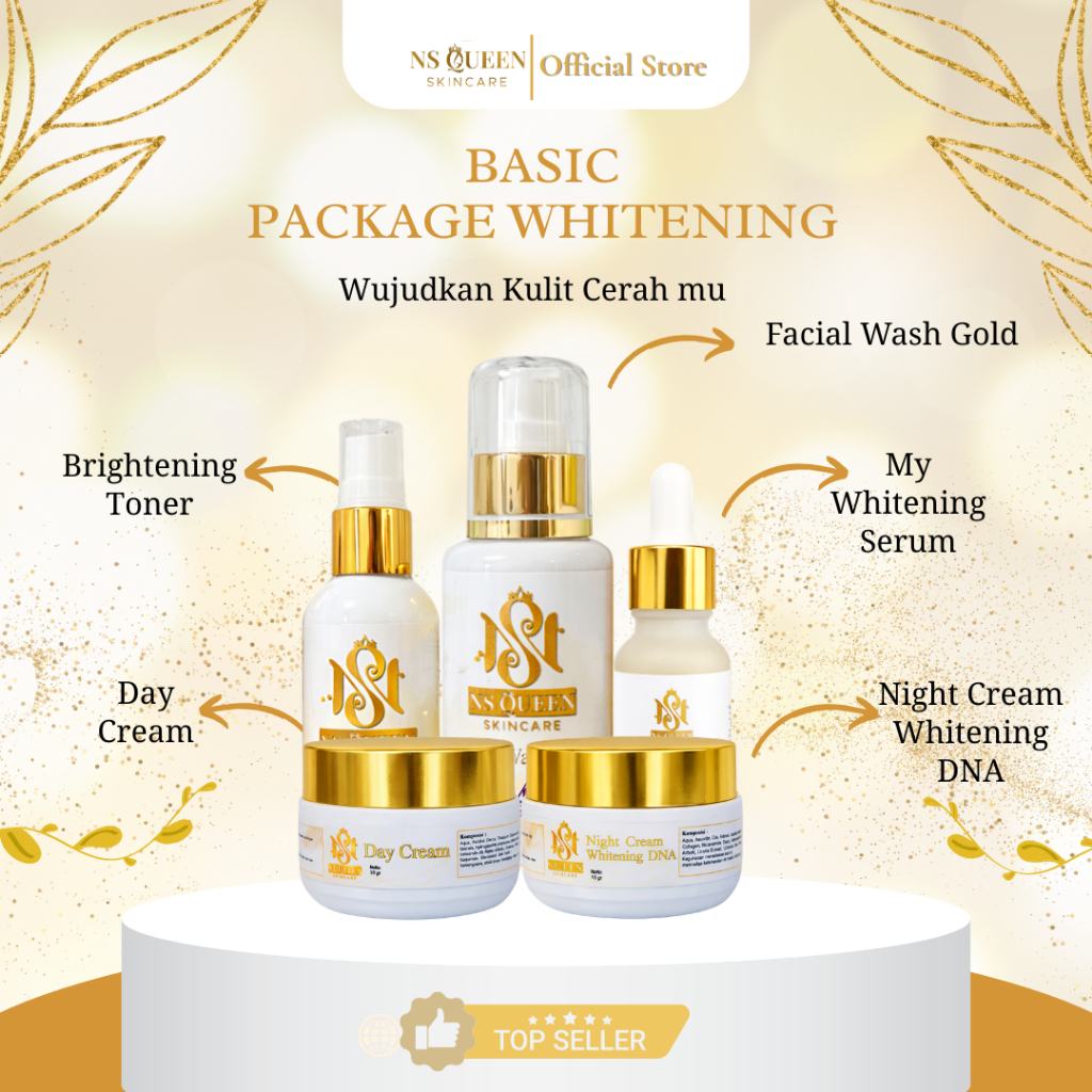 NS Queen Paket Skincare Whitening Basic Facial Wash Toner Day Cream Night Cream Serum Mencerahkan Me