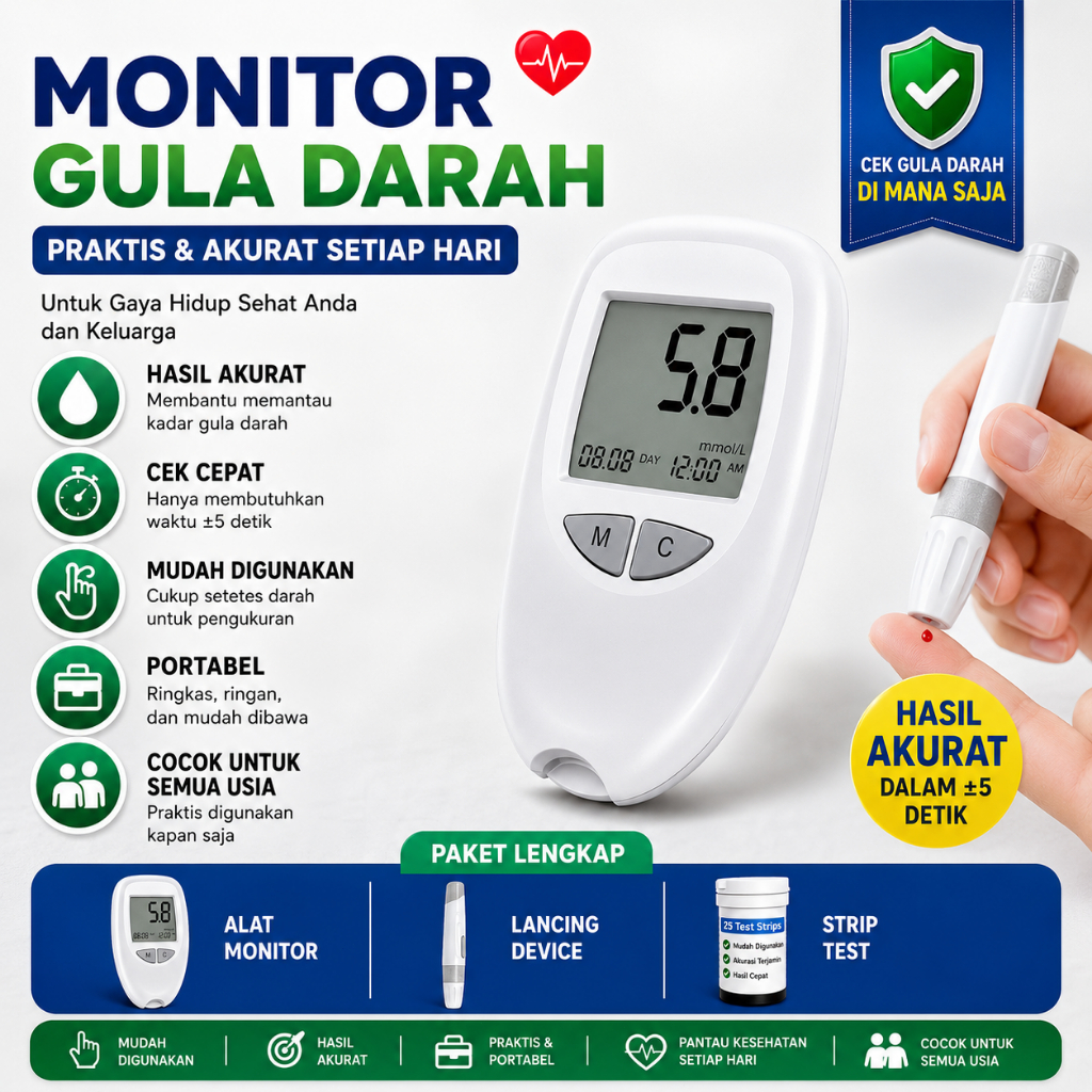 [COD] Monitor Gula Darah Digital Putih,Glucometer Kit 50 Strips Fast Accurate,Mudah Digunakan,Alat C