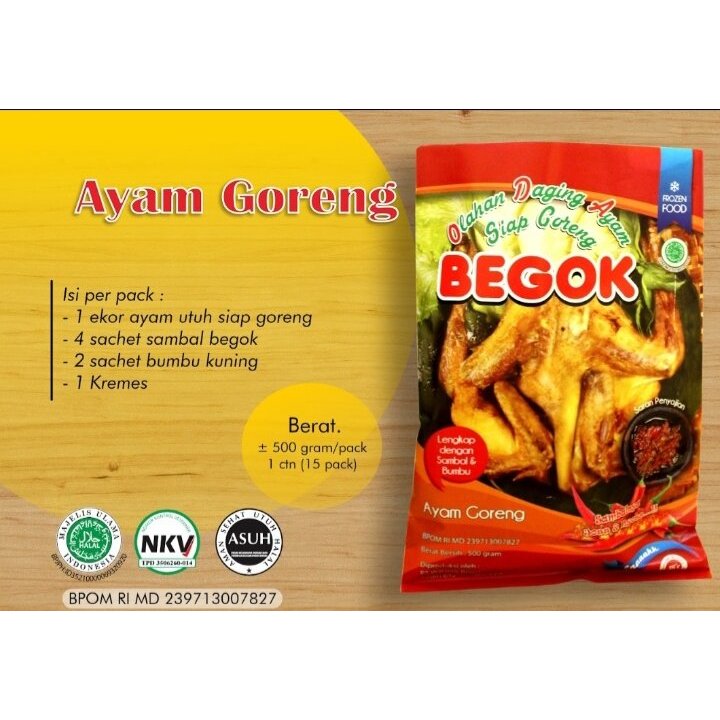 AYAM UTUH GORENG BEGOK / AYAM GORENG 1 EKOR / 400 GR - BEGOK
